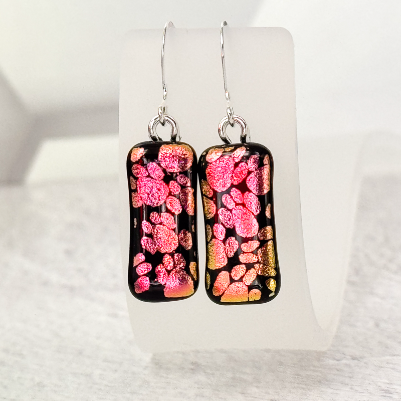 Paw Print Dichroic Fused Glass Earrings - 4924