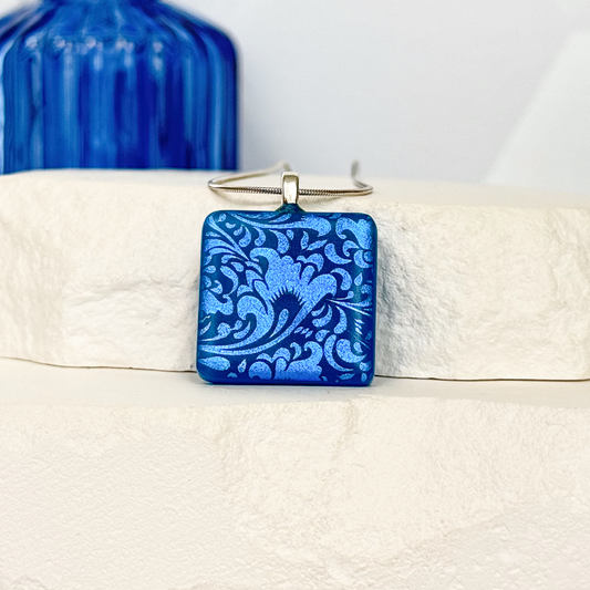 Flower Blooms Dichroic Fused Glass Necklace - 4935