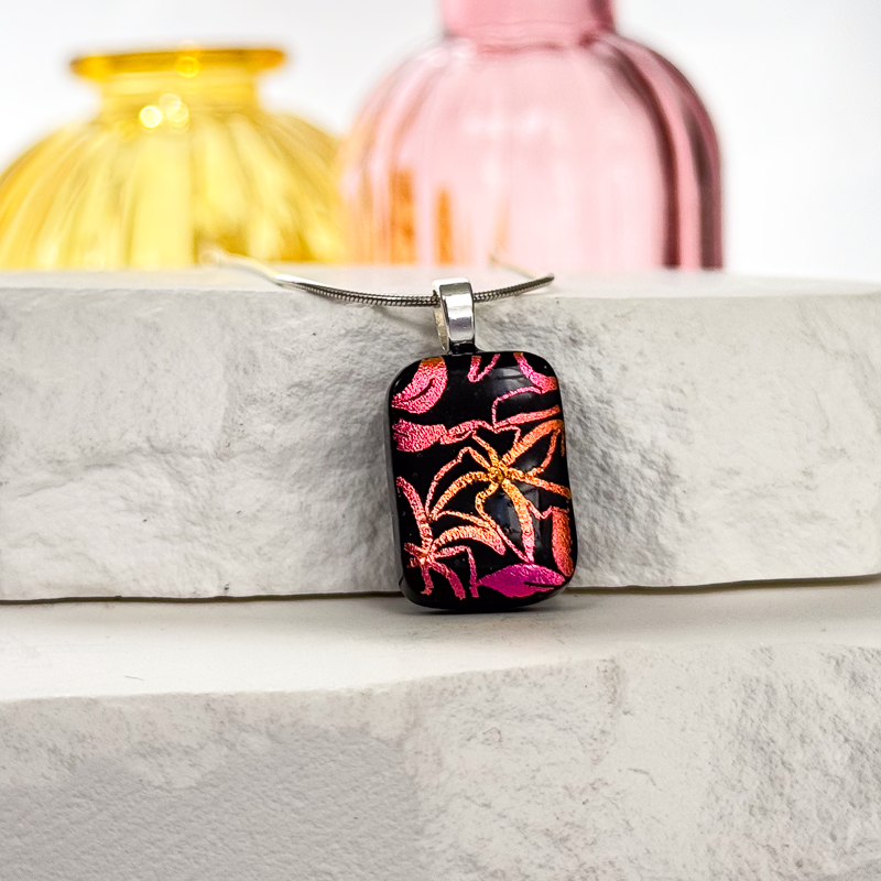 Plumeria Dichroic Fused Glass Necklace - 4939