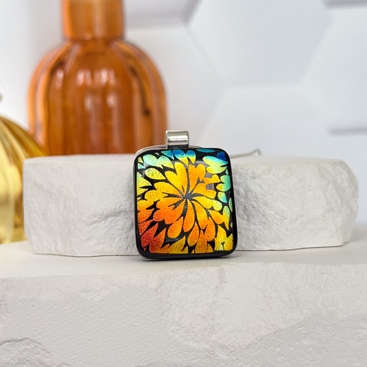 Chrysanthemum Dichroic Fused Glass Necklace - 4942