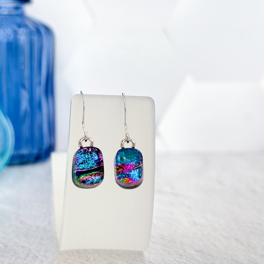 Ripple Dichroic Fused Glass Earrings - 4962