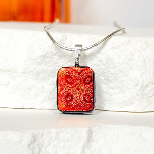 Subtle Etched Dichroic Fused Glass Necklace - 4980
