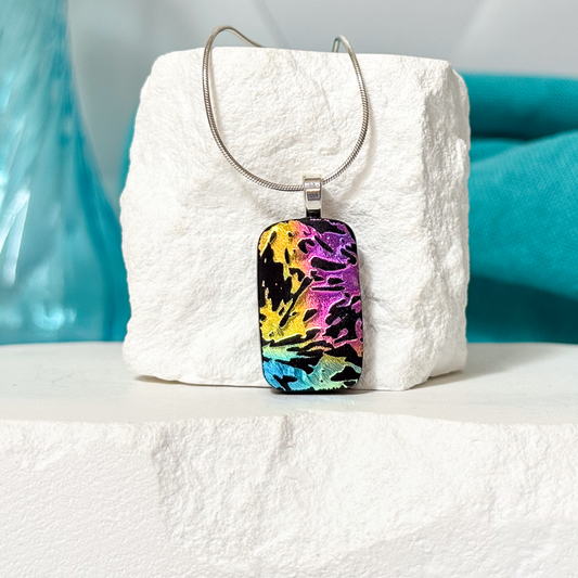 Abtract Dichroic Fused Glass Necklace-4994