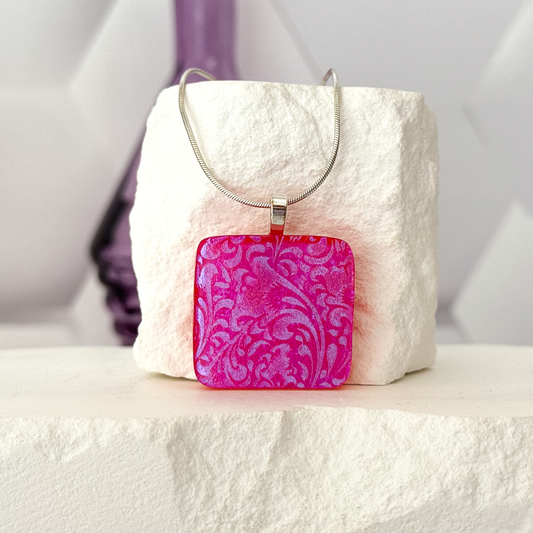 Flower Blooms Dichroic Fused Glass Necklace-4996