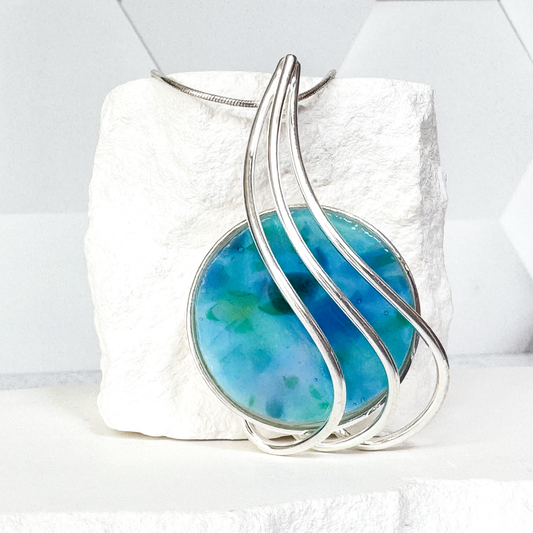 Ocean Waves Fused Glass Necklace-5014
