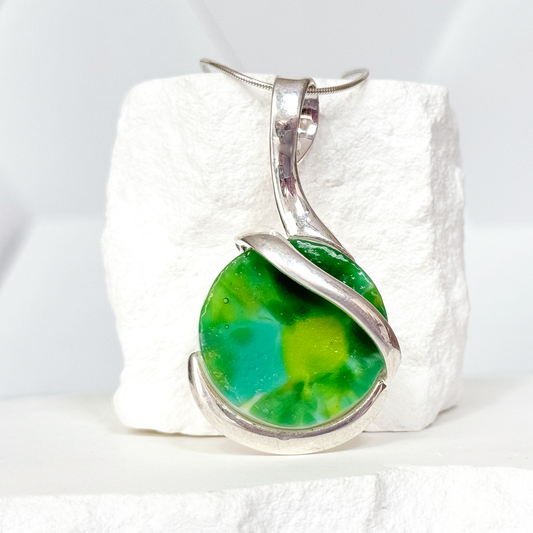 Fields of Green Fused Glass Necklace-5015