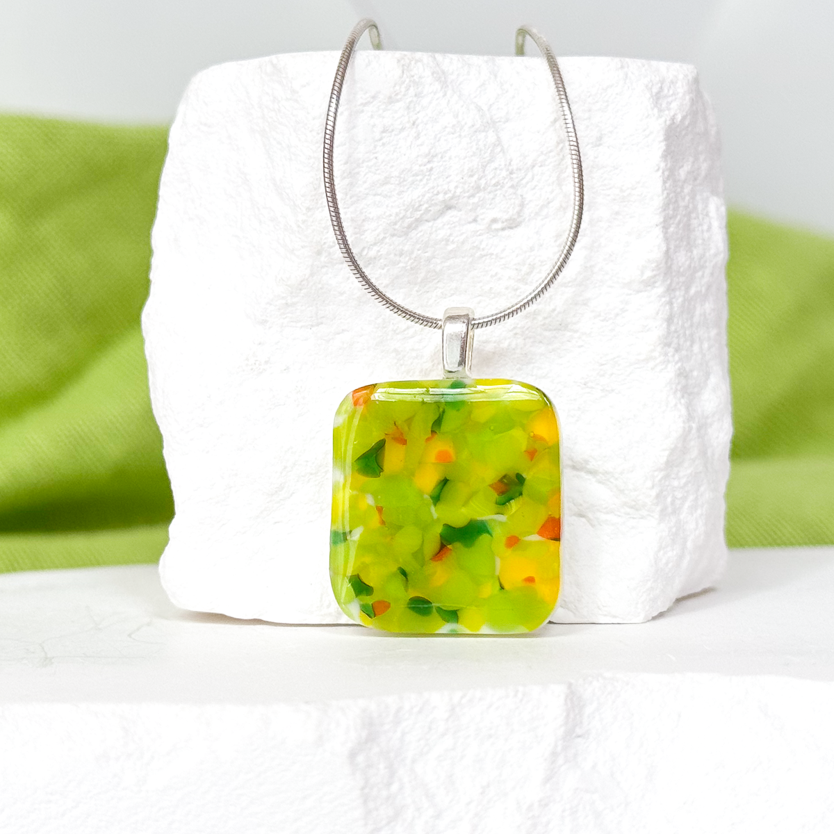 Fields of Green Fused Glass Necklace-5016