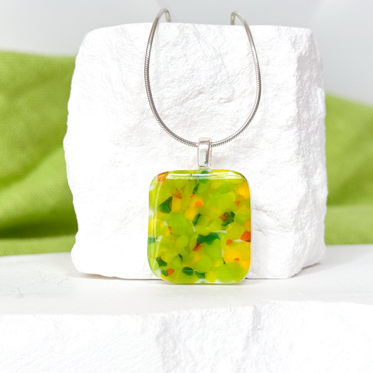 Fields of Green Fused Glass Necklace-5016