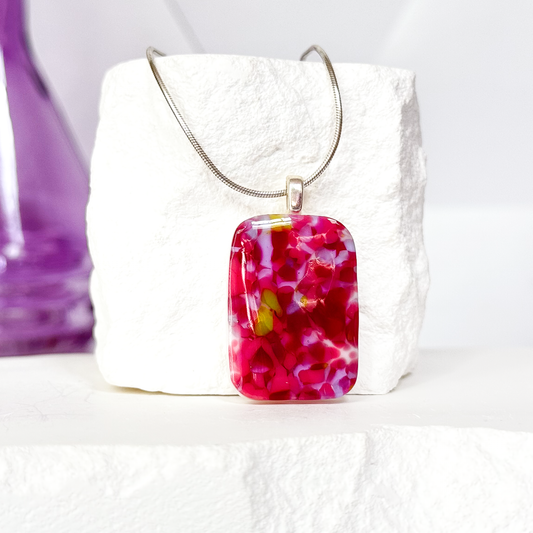 Pink Poppies Fused Glass Necklace-5017