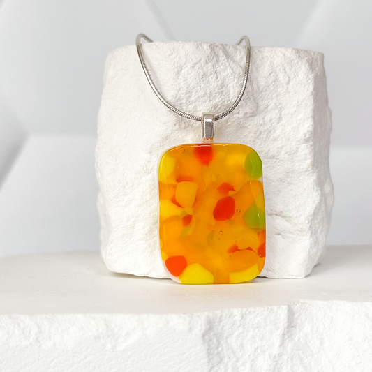 Field of Marigolds Fused Glass Necklace-5018