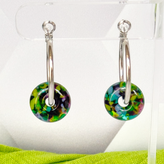 Fused Glass Hoop Earrings-5029