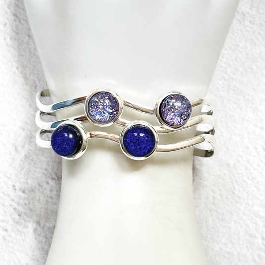 Four Dots Dichroic Fused Glass Cuff Bracelet-5031