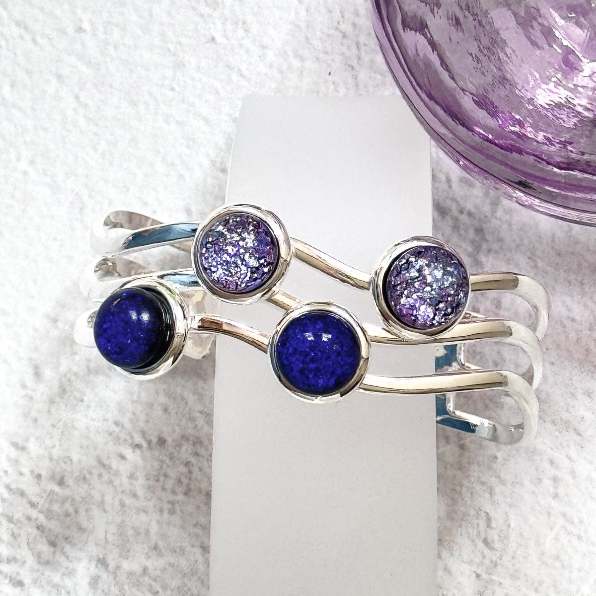 Four Dots Dichroic Fused Glass Cuff Bracelet-5031