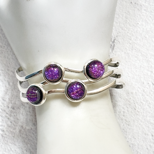 Four Dots Dichroic Fused Glass Cuff Bracelet-5032