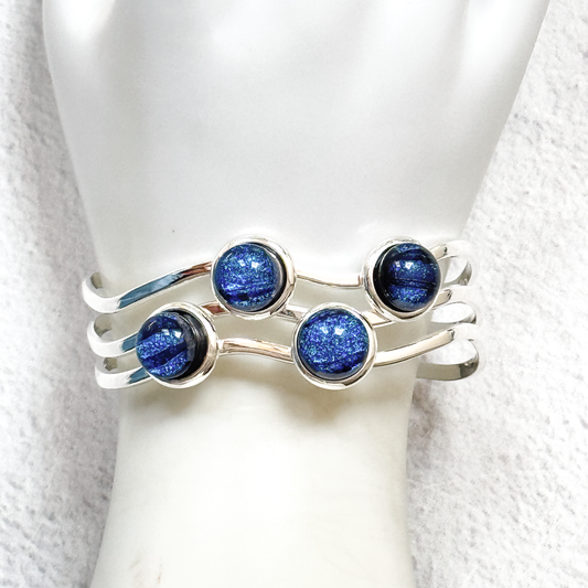 Four Dots Dichroic Fused Glass Cuff Bracelet-5034