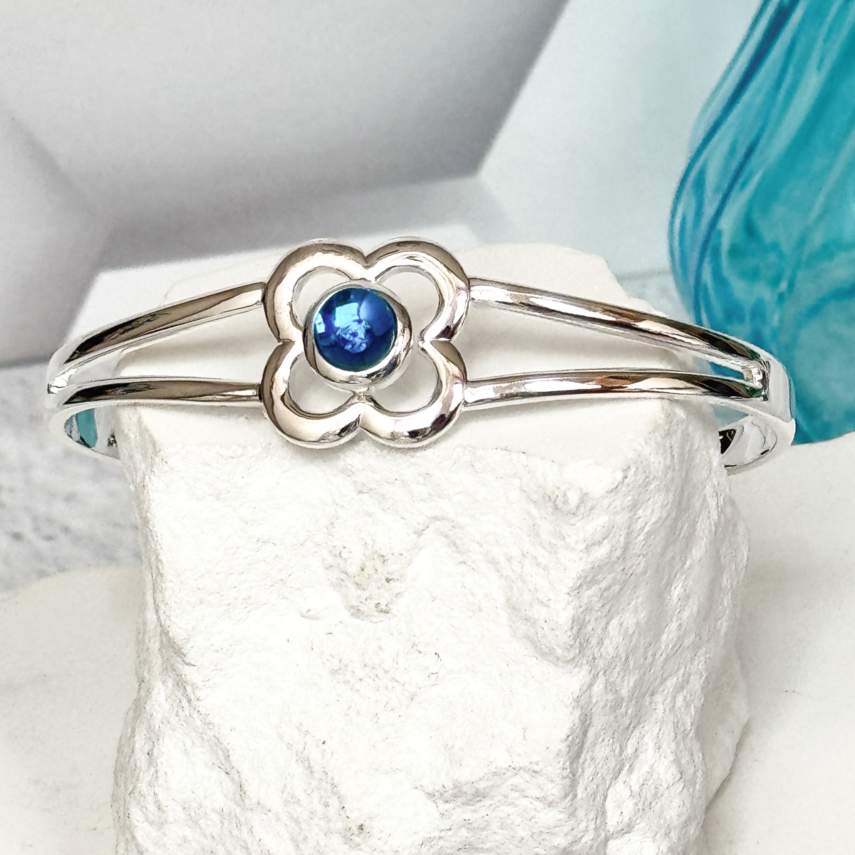 Flower Fused Glass Cuff Bracelet-5038