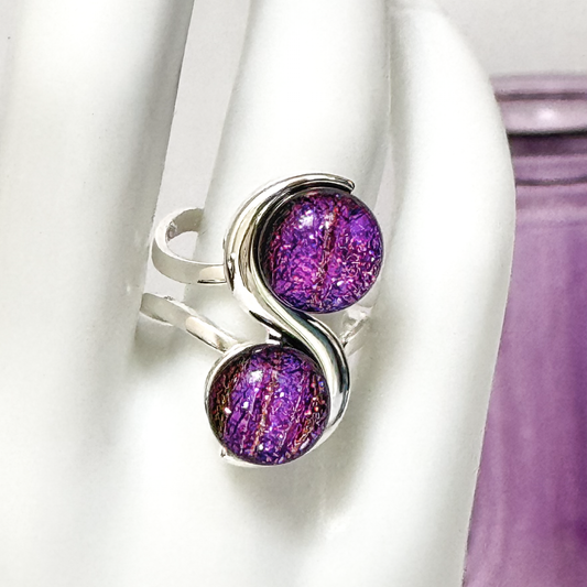 S-shaped Dichroic Fused Glass Ring-5044