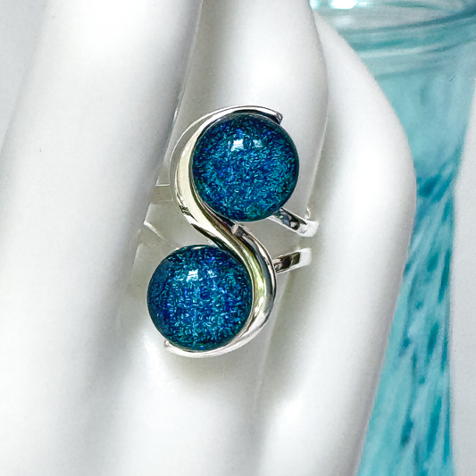 S-shaped Dichroic Fused Glass Ring-5045
