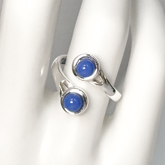 Silver Plated Bypass Fused Glass Ring-5049
