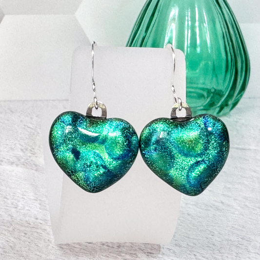 Heart Dichroic Fused Glass Earrings-5050