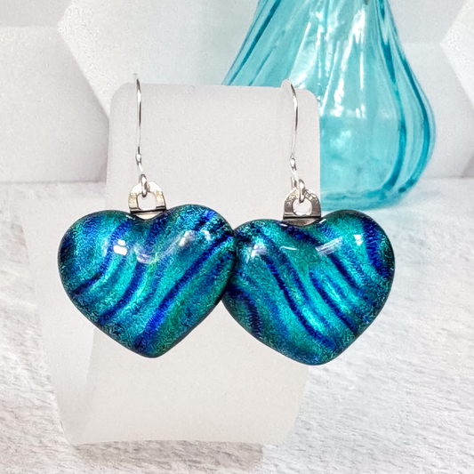 Heart Dichroic Fused Glass Earrings-5052