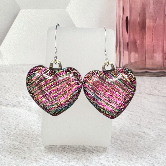Heart Dichroic Fused Glass Earrings-5053