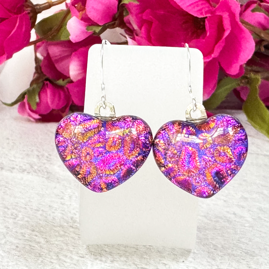 Heart Dichroic Fused Glass Earrings-5054