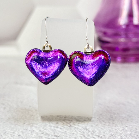Heart Dichroic Fused Glass Earrings-5056