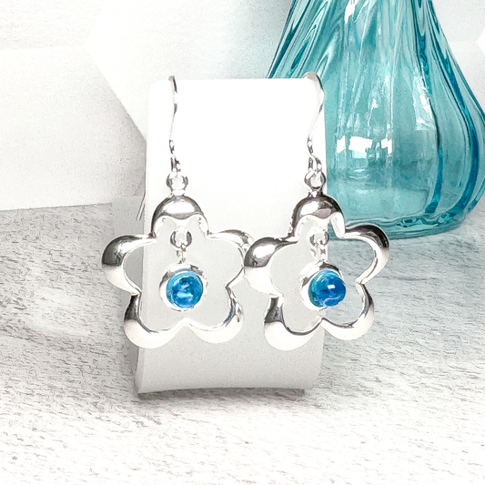 Dotted Flower Fused Glass Earrings-5057