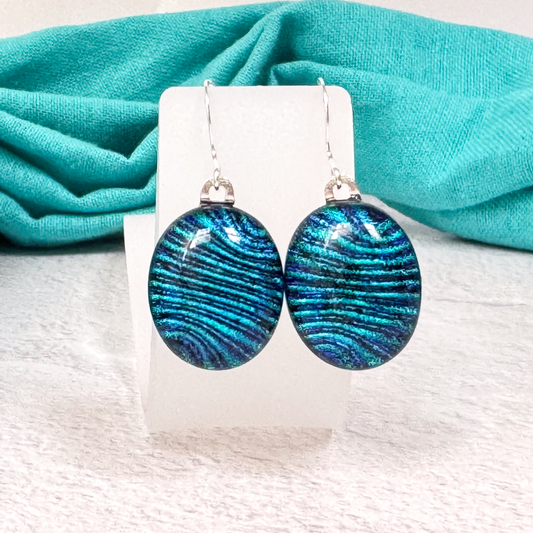Oval Dichroic Fused Glass Earrings-5059