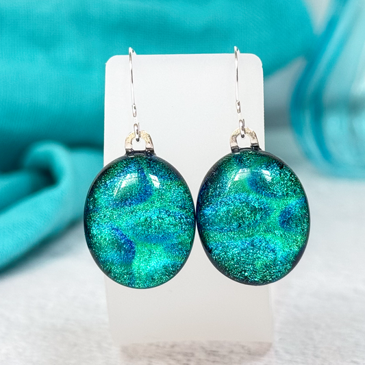 Oval Dichroic Fused Glass Earrings-5062