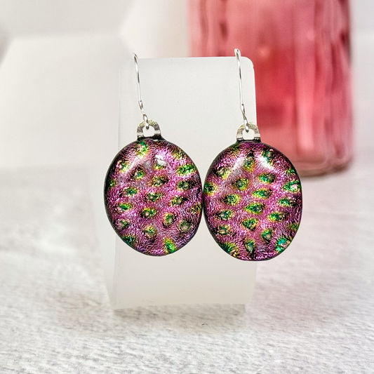 Oval Dichroic Fused Glass Earrings-5064