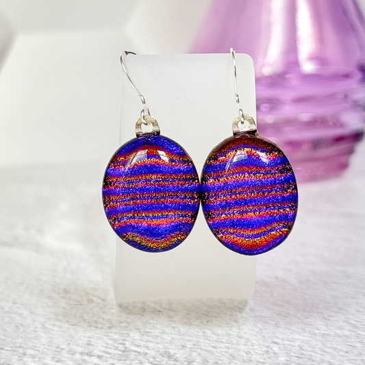 Oval Dichroic Fused Glass Earrings-5065