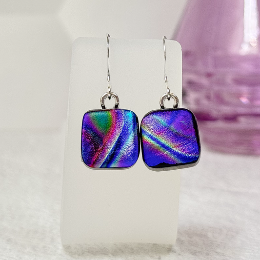 Satin Wave Dichroic Fused Glass Earrings-5082