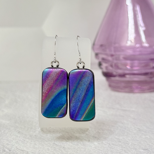 Satin Wave Dichroic Fused Glass Earrings-5083