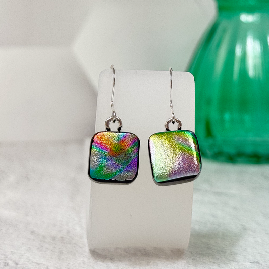 Satin Wave Dichroic Fused Glass Earrings-5084