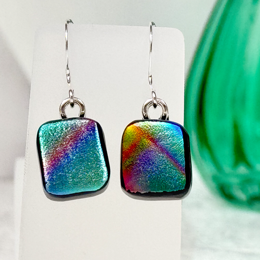 Satin Wave Dichroic Fused Glass Earrings-5085
