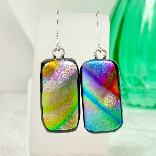 Satin Wave Dichroic Fused Glass Earrings-5087