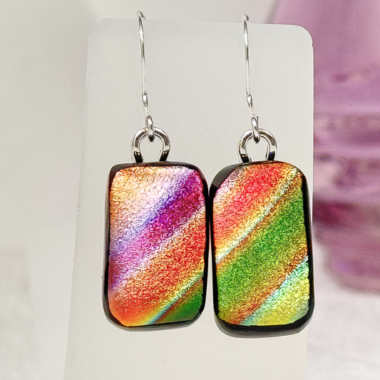 Satin Wave Dichroic Fused Glass Earrings-5088
