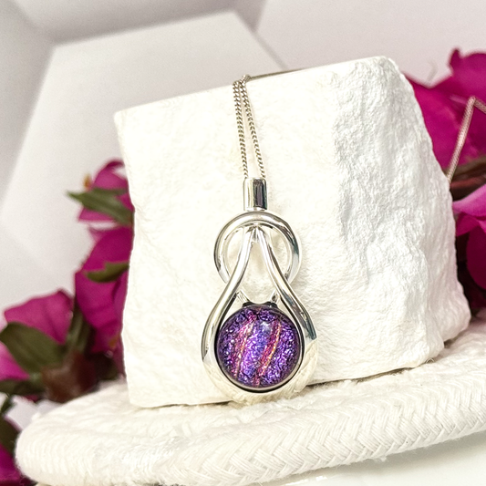 Teardrop Knot Dichroic Fused Glass Necklace-5099