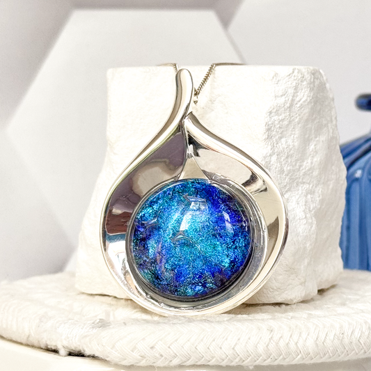 Earthly Teardrop Dichroic Fused Glass Necklace-5101