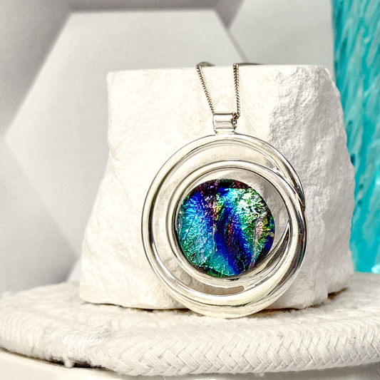 Swirl Dichroic Fused Glass Necklace -5102