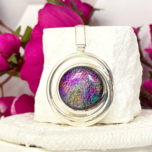 Swirl Dichroic Fused Glass Necklace -5104