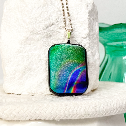 Satin Wave Dichroic Fused Glass Necklace-5120