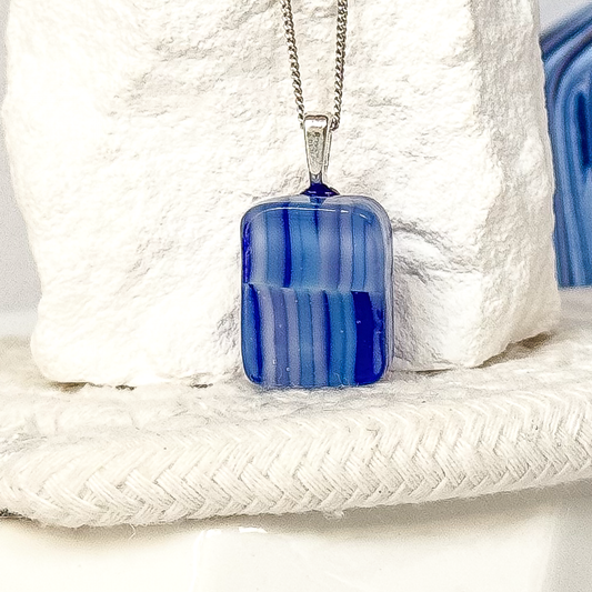 Blue Stripes Fused Glass Necklace-5124