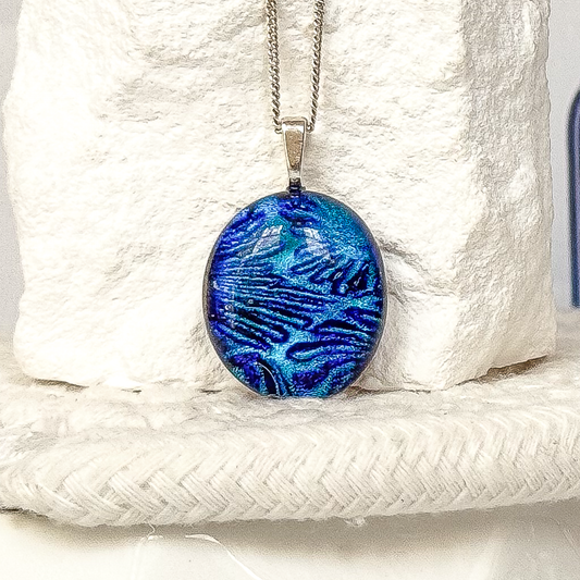 Oval Dichroic Fused Glass Necklace-5137
