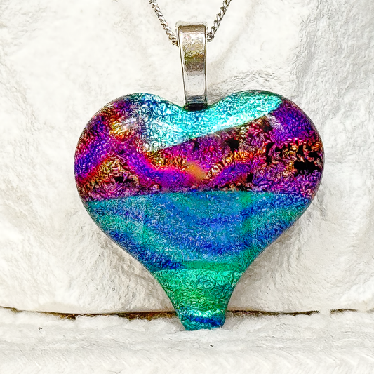 Halvsies Heart-Shaped Dichroic Fused Glass Necklace-5143