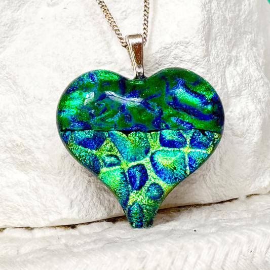 Halvsies Heart-Shaped Dichroic Fused Glass Necklace-5146