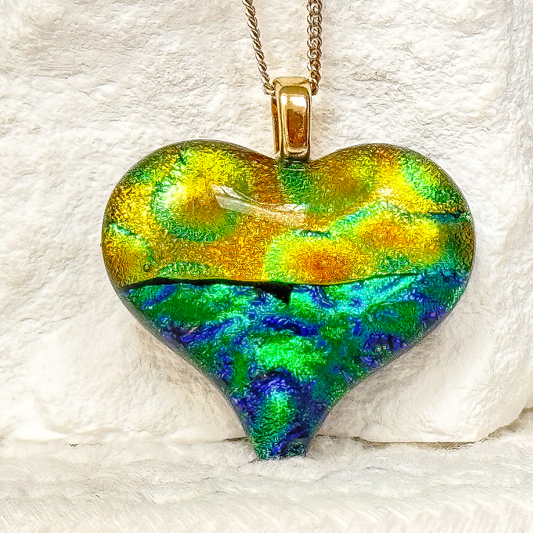Halvsies Heart-Shaped Dichroic Fused Glass Necklace-5150