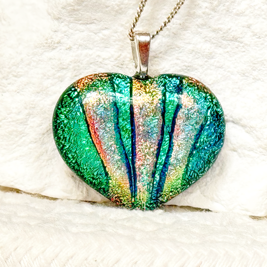 Variegated Heart Dichroic Fused Glass Necklace-5159